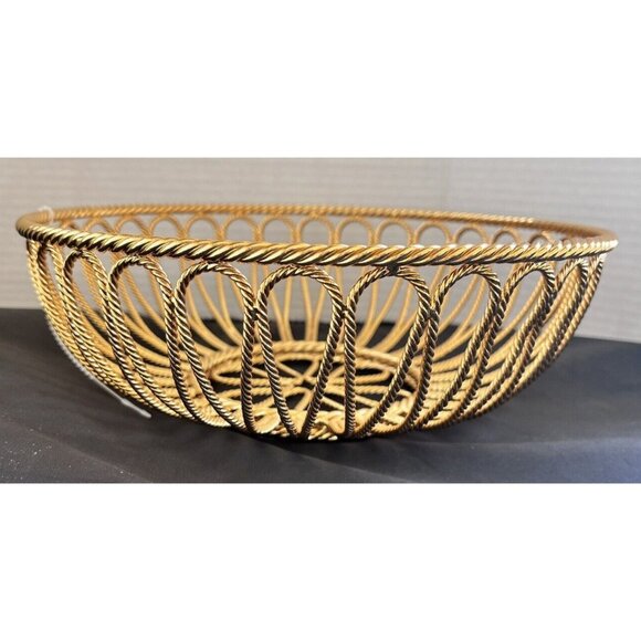 Metal Wire Round Bread Basket Twisted Gold Tone Heavy New 9-1/2" Decor Bowl - Picture 1 of 8